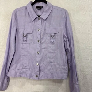 Style & Co Linen Jacket M Denim Trucker Style Button Front Lavender Purple NEW - Picture 1 of 11