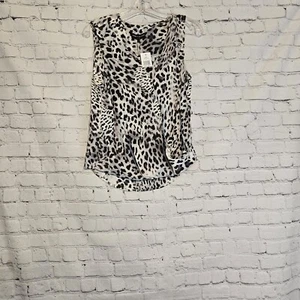 Nwt Generation Love Snow Leopard 100% Silk  V Neck Sleeveless    Blouse  Sz SM - Picture 1 of 10