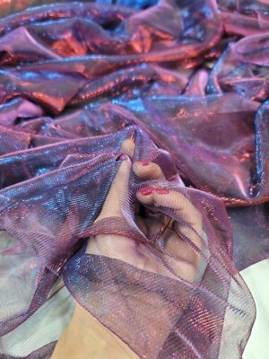 Fabric By The Yard Iridescent Mesh Stretch Two Tone Blue Red  - Image 1 of 4