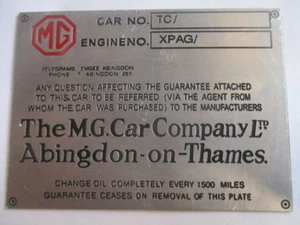 Type plate MG TC ID-plate tag S36 - Picture 1 of 1