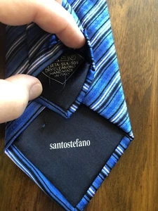 100% ITALIAN SILK BLUE/BLACK/WHITE STRIPE SANTOSTEFANO MEN'S CLASSIC TIE-FLAWLES - Picture 1 of 5