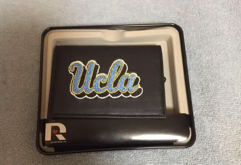 UCLA Embroidered Leather Trifold Wallet by Rico -Black Cover