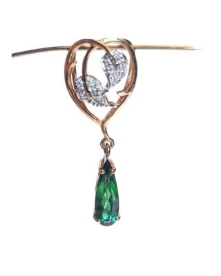 18K Y Gold 1.17c Green Tourmaline Diamond Teardrop Pendant - Image 1 of 4