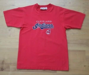Vtg Cleveland Indians Embroidered Chief Wahoo Retired Logo TShirt Retro Red M L - Picture 1 of 4