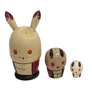 Vintage 1956 Shackman Wooden Bunny Rabbit Nesting Doll Set of 3 Japan Easter - Picture 1 of 8