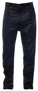 Herren schwarz '501' Stil Lederjeans klassische Biker Rindsleder Motorradhose - Bild 1 von 4
