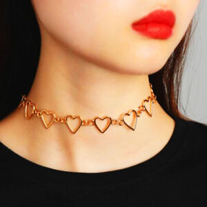 Womens Heart Link Chain Necklace Choker Gold Plated Jewelry Collar Fashion 2022