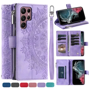 Funda tipo billetera de cuero con cremallera para Samsung Galaxy S25 Ultra S24 S23 S22 S21 S20 - Imagen 1 de 27