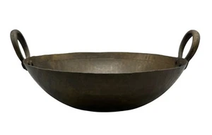 Vintage Hand-Hammered Brass Kadai Bowl With Riveted Handles READ - Picture 1 of 11
