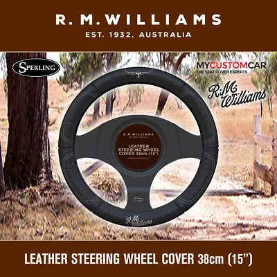 R.M.Williams RMW 15'' Car Leather Steering Wheel Cover Black 38cm - image 1 of 2