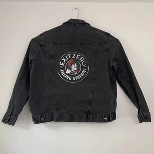 Threadfast Apparel Mens XL Black Denim Trucker Jacket Exit Zero Filling Station - Picture 1 of 5