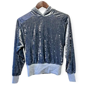 Habitual Girl Sz 12 Long Sleeve Marley Velour Top  Kids Hoodie Shiny Light Grey - Picture 1 of 7