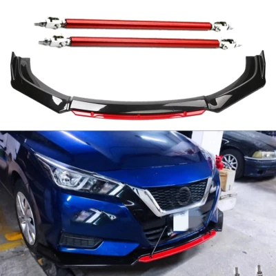 Front Bumper Lip Body Kit Splitter Spoiler Glossy Black Red For Nissan Versa - Изображение 1 из 4