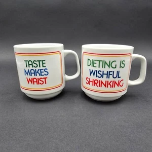 Vintage Dieting FUNNY MUG Set Stacking Coffee Cup DIETING IS WISHFUL SHRINKING - Picture 1 of 10