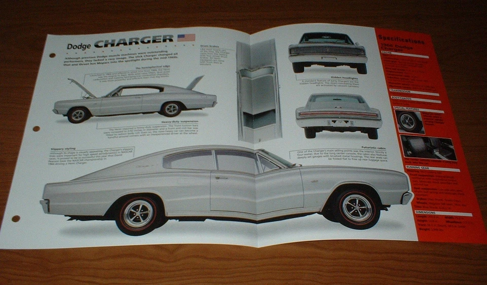 Dodge Charger 1966 hoja de especificaciones folleto foto información póster 66 67 Hemi 426 440 383 Foto 1 de 1