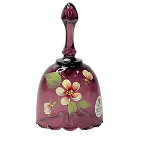 Fenton Art Glass Floral Bell Purple Plum Hand Painted Signed By P. Lauderman - Picture 1 of 10