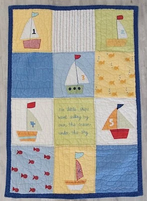 Pottery Barn Kids Sailboat Quilt Fish 50" x 35" - Image 1 of 4