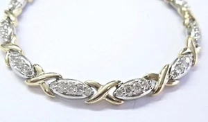 Fine Round Cut Diamond 2-Tone X Tennis Bracelet 14Kt 2.00Ct 7.5" - Picture 1 of 5