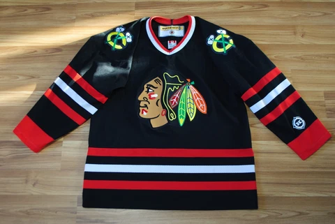 CHICAGO BLACKHAWKS KOHO VINTAGE 1990S BLACK SEWN/STITCHED JERSEY SIZE MEN MEDIUM Cover