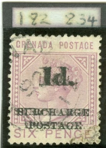 SG D4b Grenada 1892 1d on 6d mauve, variety surcharge double. Very fine used... - Picture 1 of 2