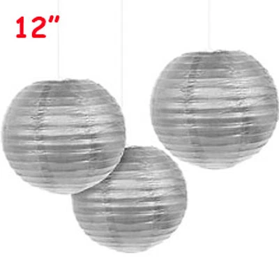 12 linterna china de papel plateada de 12" pantalla de lámpara boda fiesta decoración suministros Foto 1 de 4