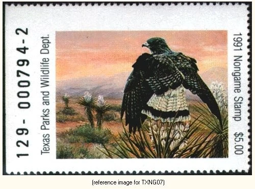 D2K Texas Non-Game Stamp 1991 $5.00 (white-tailed hawk) - Image 1 of 1