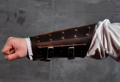 Leather Arm Bracers Medieval Leather Cuffs LARP Cosplay Leather Armor - Image 1 of 4