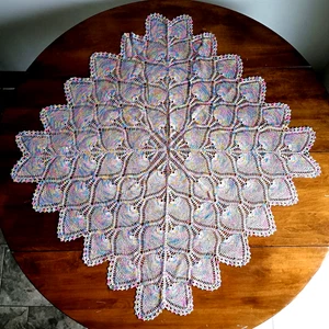 Vintage Handarbeit gehäkelt Tischdecke Mehrfarbig 36" x 36" Oma Landhaus - Bild 1 von 8