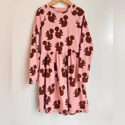 MINI RODINI Mädchen 10-11Y Bio Baumwolle Eichhörnchen Kleid Rosa Langarm Zoo Erde - Bild 1 von 4