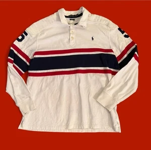 VTG Polo Ralph Lauren Rugby Shirt Custom Fit L/S Wht Striped Men’s XXL RACK - Picture 1 of 5