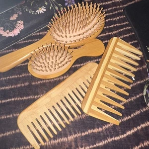 MRD Hair Brush Set, Natural Bamboo Comb Paddle Detangling Hairbrush - Picture 1 of 5