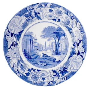 Wedgwood Transferware Dinner Plate Blue Claude Harbor Scene 9.75 in 1822 Antique - Picture 1 of 6
