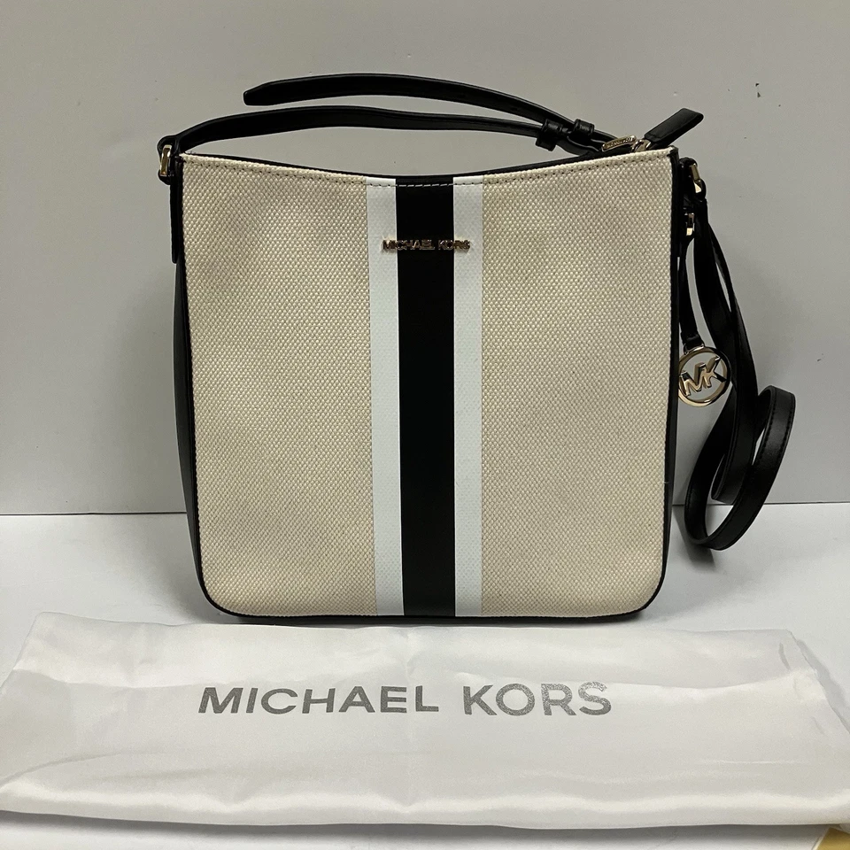 Nuevo sin etiquetas Michael Kors Jet Set Viaje Grande Lona Mensajero, Negro/Lino Foto 1 de 4