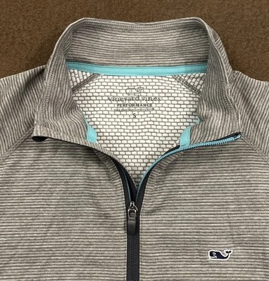 VINEYARD VINES Mens Gray Striped Logo 1/2 Zip Performance Golf Pullover Small - Image 1 of 4