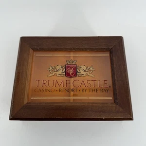 Vintage Donald Trump Castle Casino Wood Table Top Poker Playing Card Case - Picture 1 of 2