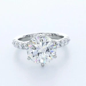Solid 14K Gold Side Stone Engagement Ring 5.68 CT Round Lab-Grown Diamond H SI1 - Picture 1 of 5
