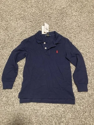 NWT POLO by RALPH LAUREN Boys Navy Long Sleeve Polo Shirt w/Red Pony Size 4/4T - Image 1 of 4