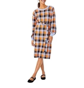Abito Ann Taylor donna XS maglione quadri nero cravatta vita multicolore manica lunga - Foto 1 di 14