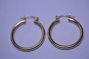 YELLOW GOLD-FILLED PIERCED HOOP EARRINGS - 1 1/8 INCHES IN DIAMETER - Picture 1 of 3