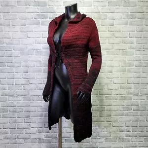 Cardigan vintage anni 90 TSP donna S rosso nero ombreggiato maglia aperta spolverino cravatta davanti - Foto 1 di 8