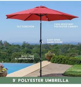 9' Ft Patio Umbrella Aluminum Pole Tilt Outdoor Sunshade Market Garden Yard Red - Picture 1 of 3