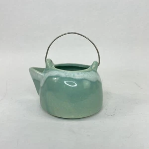 Vintage Green Drip Stoneware Pottery Small Tea Pot Kettle - No Lid - Picture 1 of 8