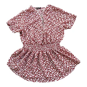 Shein Curve Cherry Red & White Half Zip elastic Peplum Blouse Top Size 0XL (12) - Picture 1 of 16