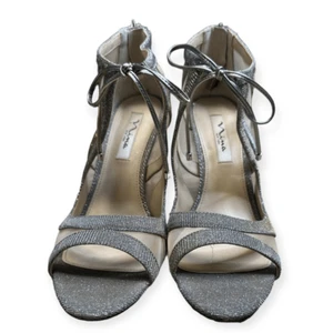Nina Women's Silver Strappy Mesh Peep Toe Cherie Illusion Evening Sandals Sz 9.5 - Picture 1 of 9