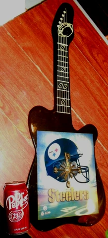 NFL Pittsburg Steelers Wall Clock Guitar large 32" Clock not Working 32" Cover