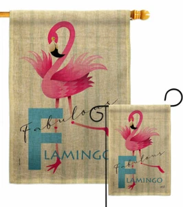 Fabulous Flamingo Burlap Garden Flag Summertime Tropical Decorative Yard Banner - Picture 1 of 19