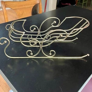 16" Brass Metal VINTAGE Open Sleigh Sled Display Table Retro Christmas - Picture 1 of 2