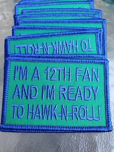 Seahawks PATCH 3X3 Green 12th Fan Blue NEW "HAWK-N-ROLL" - Picture 1 of 3