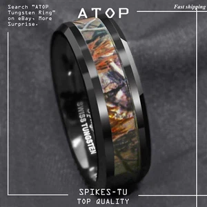 Black Tungsten Men's Red Forest Camouflage Camo Hunting ATOP Band Ring Size 6-13 - Picture 1 of 14