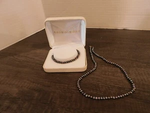 Genuine Black/Dark Pearl Necklace and Bracelet Set With 14K Gold Clasps - Picture 1 of 3